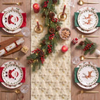 Christmas Trees Stars Soft Plush Faux Fur Jacquard Christmas Table Runner, Holiday Dining Table Decoration for, alternate