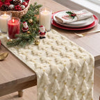 Christmas Trees Stars Soft Plush Faux Fur Jacquard Christmas Table Runner, Holiday Dining Table Decoration for, alternate