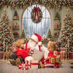 Christmas Window Backdrop 10x8ft, Winter Snow Window Xmas Pine Tree Snowy Scene Bear Photography Background, alternate view 5