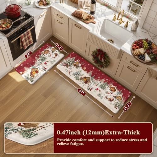 Christmas Winter Snow Cabin Anti Fatigue Kitchen Floor Mats, Red in Red, alternate view 2
