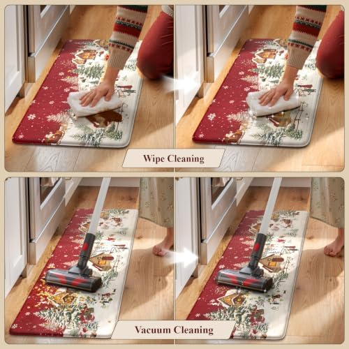 Christmas Winter Snow Cabin Anti Fatigue Kitchen Floor Mats, Red in Red, alternate view 5