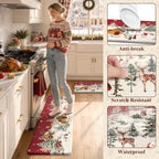 Christmas Winter Snow Cabin Anti Fatigue Kitchen Floor Mats, Red in Red, alternate view 6