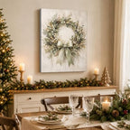 Christmas Wreath Canvas Wall Art, Rustic Farmhouse Green Bow Canvas Prints, alternate view 4
