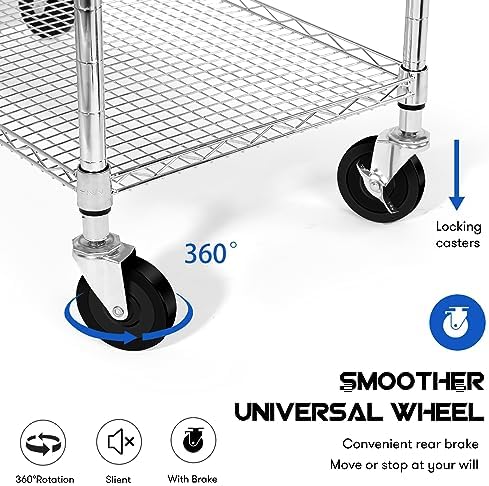 Chrome Utility Rolling Cart,990Lbs 3 Tier Heavy Duty Metal Cart with Wheels & Handle NSF Wheeled Cart 31" D x, alternate view