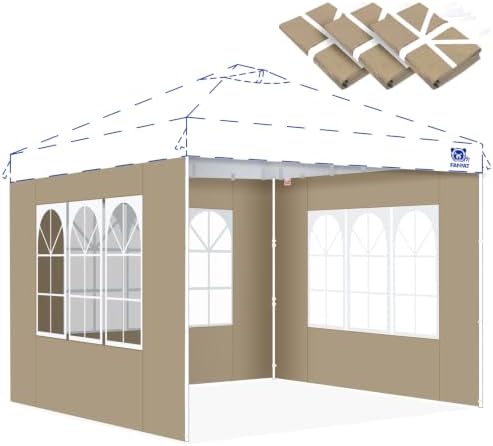 Church Sidewalls for 10x10 Pop Up Canopy, Khaik(3Pcs Sidewalls Only)