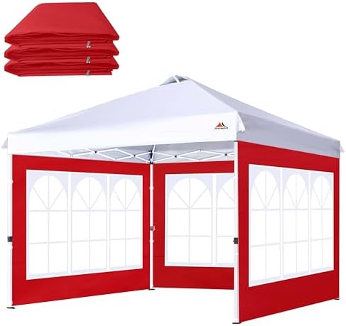 Church Window Sidewall for 10x10 Canopy Frame, 3 Pack Sunwalls Only,(Red) in Red