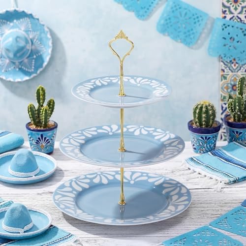 Cielito Lindo 3 Tier Dessert Stand 10", 9", 7", Blue in Blue