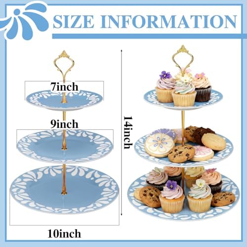 Cielito Lindo 3 Tier Dessert Stand 10", 9", 7", Blue in Blue, alternate view 2