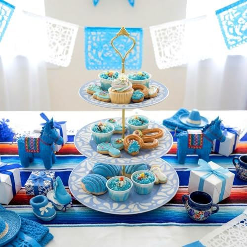 Cielito Lindo 3 Tier Dessert Stand 10", 9", 7", Blue in Blue, alternate view 3