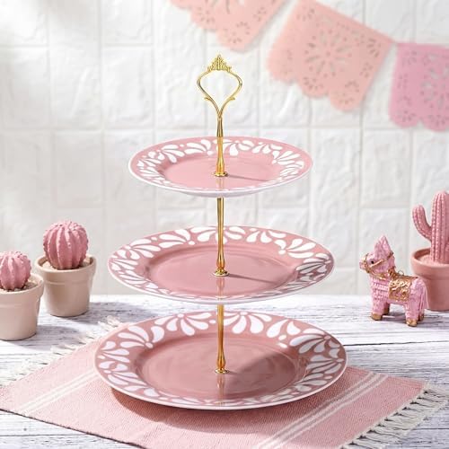 Cielito Lindo 3 Tier Dessert Stand 10", 9", 7", Pink in Pink