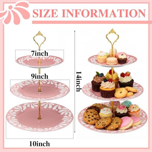 Cielito Lindo 3 Tier Dessert Stand 10", 9", 7", Pink in Pink, alternate view 2