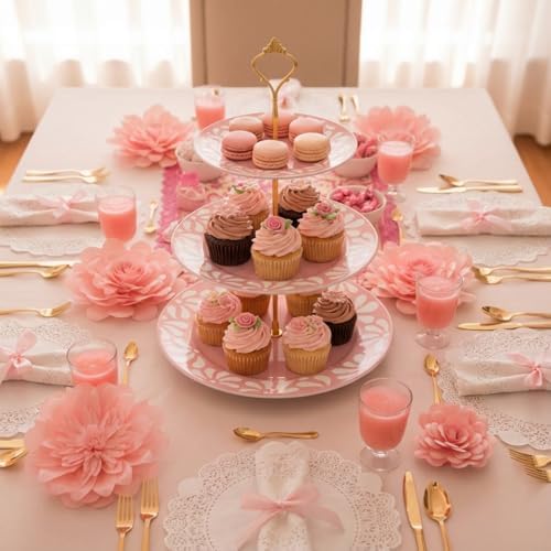 Cielito Lindo 3 Tier Dessert Stand 10", 9", 7", Pink in Pink, alternate view 3