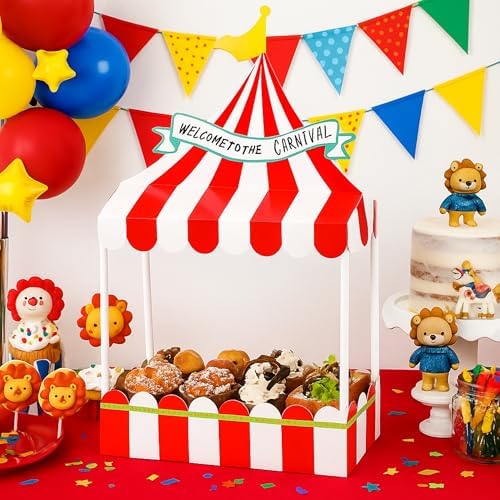 Circus Tent Cupcake Stand Red White Carnival Dessert Display