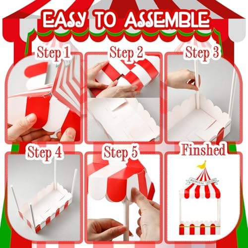 Circus Tent Cupcake Stand Red White Carnival Dessert Display, alternate view 3