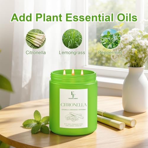 Citronella Large Scented Candle Outdoor Indoor, 3-Wick 22oz Long Lasting Scented Candle, Natural Soy Wax, alternate view 3