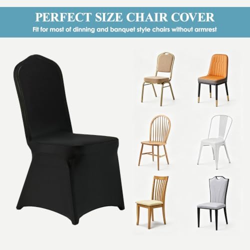 Classic Series 140GSM 10PCS Spandex Dining Chair Cover, Black in Black, alternate view 7