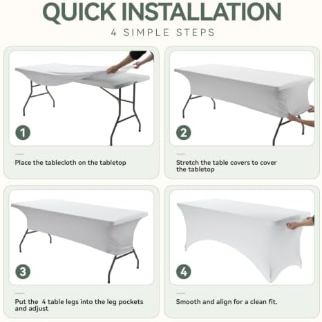 Classic Series 140GSM 10Pcs White 6ft Rectangle Spandex Tablecloth in White, alternate view 5