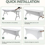 Classic Series 140GSM 10Pcs White 6ft Rectangle Spandex Tablecloth in White, alternate view 5