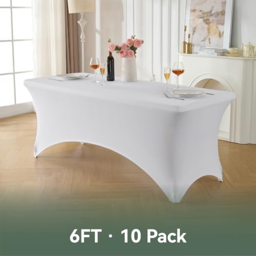 Classic Series 140GSM 10Pcs White 6ft Rectangle Spandex Tablecloth in White, alternate view 6