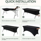 Classic Series 140GSM 1Pcs Black 4ft Rectangle Spandex Tablecloth in Black, alternate view 5