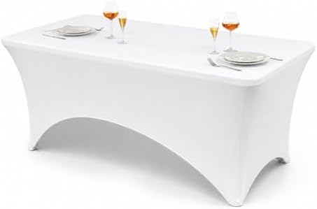 Classic Series 140GSM 1Pcs White 4ft Rectangle Spandex Tablecloth in White
