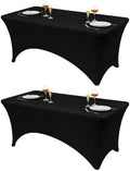 Classic Series 140GSM 2Pcs Black 6ft Rectangle Spandex Tablecloth in Black