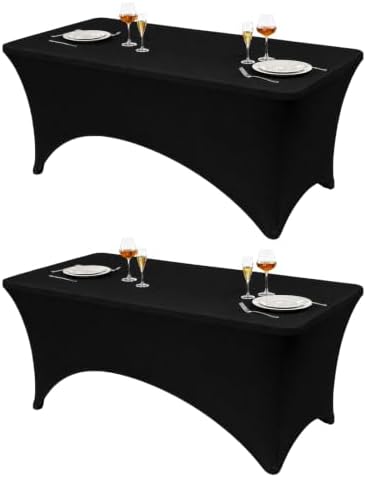 Classic Series 140GSM 2Pcs Black 6ft Rectangle Spandex Tablecloth in Black