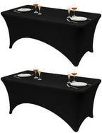 Classic Series 140GSM 2Pcs Black 8ft Rectangle Spandex Tablecloth in Black