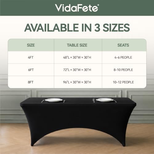 Classic Series 140GSM 2Pcs Black 8ft Rectangle Spandex Tablecloth in Black, alternate view 2