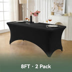 Classic Series 140GSM 2Pcs Black 8ft Rectangle Spandex Tablecloth in Black, alternate view 6