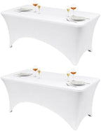 Classic Series 140GSM 2Pcs White 4ft Rectangle Spandex Tablecloth in White