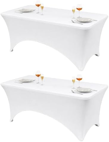Classic Series 140GSM 2Pcs White 4ft Rectangle Spandex Tablecloth in White