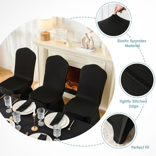 Classic Series 140GSM 30PCS Spandex Dining Chair Cover, Black in Black, alternate view 4
