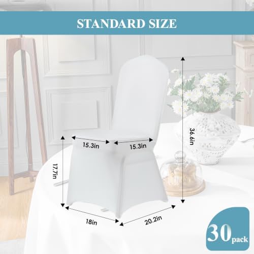 Classic Series 140GSM 30PCS Spandex Dining Chair Cover, White in White, alternate view 3