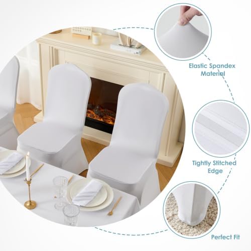 Classic Series 140GSM 30PCS Spandex Dining Chair Cover, White in White, alternate view 4