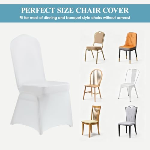 Classic Series 140GSM 30PCS Spandex Dining Chair Cover, White in White, alternate view 7