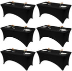 Classic Series 140GSM 6Pcs Black 6ft Rectangle Spandex Tablecloth in Black