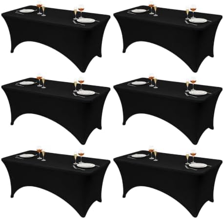 Classic Series 140GSM 6Pcs Black 6ft Rectangle Spandex Tablecloth in Black