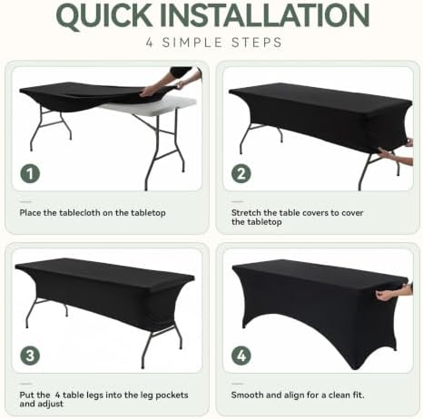 Classic Series 140GSM 6Pcs Black 6ft Rectangle Spandex Tablecloth in Black, alternate view 5