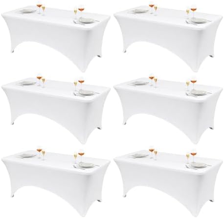 Classic Series 140GSM 6Pcs White 6ft Rectangle Spandex Tablecloth in White
