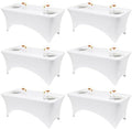 Classic Series 140GSM 6Pcs White 6ft Rectangle Spandex Tablecloth in White