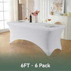 Classic Series 140GSM 6Pcs White 6ft Rectangle Spandex Tablecloth in White, alternate view 6
