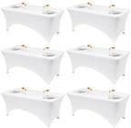 Classic Series 140GSM 6Pcs White 8ft Rectangle Spandex Tablecloth in White