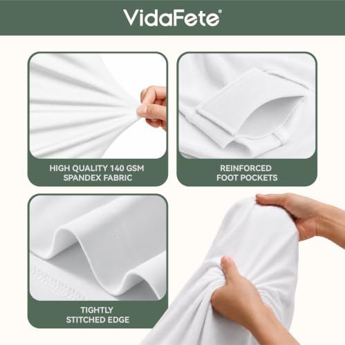 Classic Series 140GSM 6Pcs White 8ft Rectangle Spandex Tablecloth in White, alternate view 3