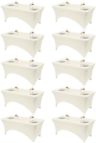 Classic Series 140GSM Rectangle Spandex Tablecloth,10Pcs,6ft, Ivory in Ivory