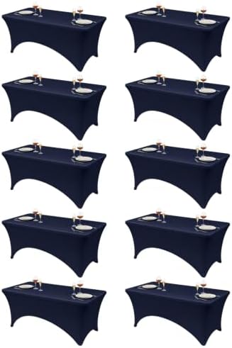 Classic Series 140GSM Rectangle Spandex Tablecloth,10Pcs,6ft, Navy in Navy Blue