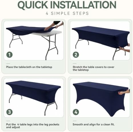 Classic Series 140GSM Rectangle Spandex Tablecloth,10Pcs,6ft, Navy in Navy Blue, alternate view 5