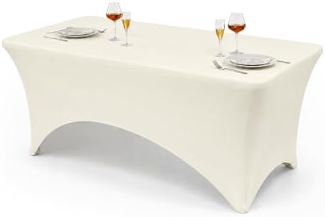 Classic Series 140GSM Rectangle Spandex Tablecloth,1Pcs,4ft, Ivory in Ivory