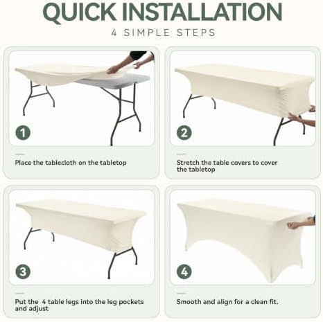 Classic Series 140GSM Rectangle Spandex Tablecloth,2Pcs,4ft, Ivory in Ivory, alternate view 5