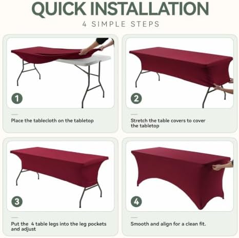 Classic Series 140GSM Rectangle Spandex Tablecloth,2Pcs,4ft, Red in Red, alternate view 5